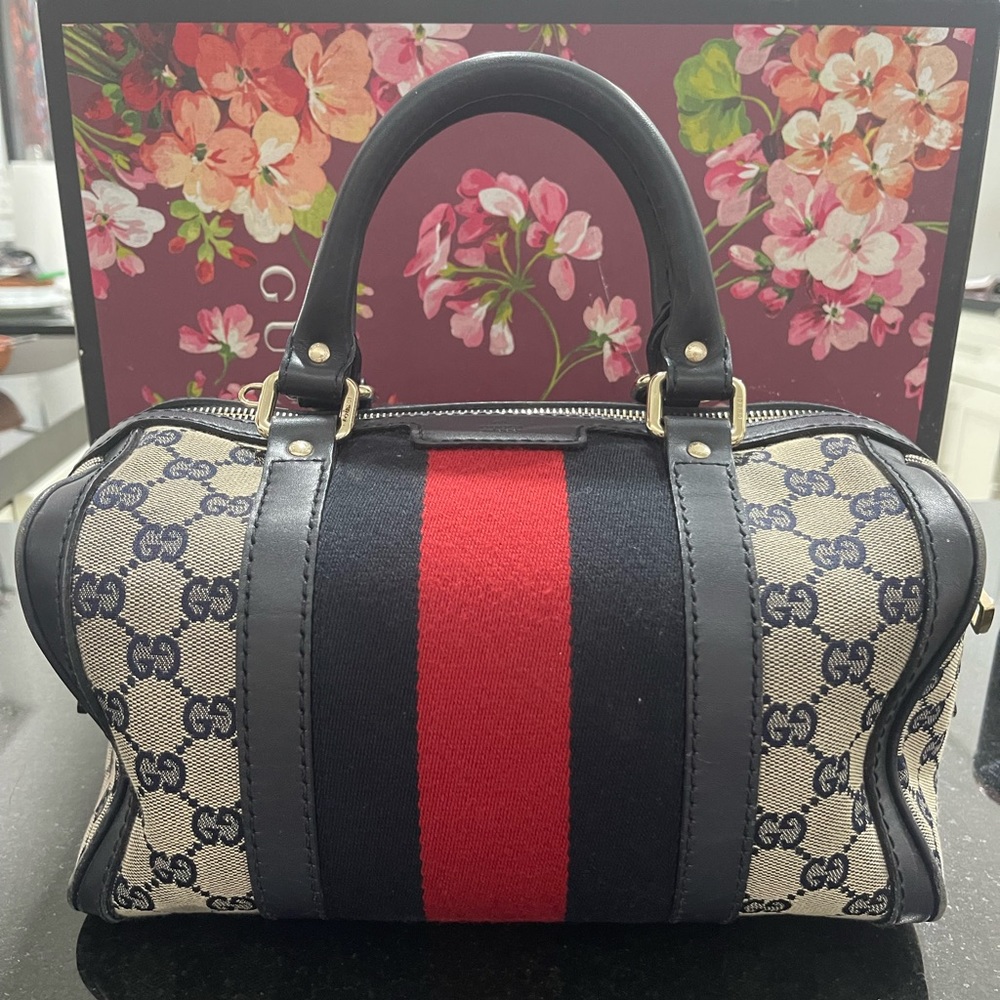 Gucci Monogram Vintage Web Boston Navy